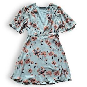 House of Harlow 1960 x Revolve M Blue Pink Floral wrap short sleeve dress